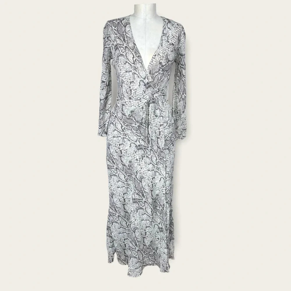 Reformation‎ Jaz Python Snake Print Wrap Midi Dre… - image 1